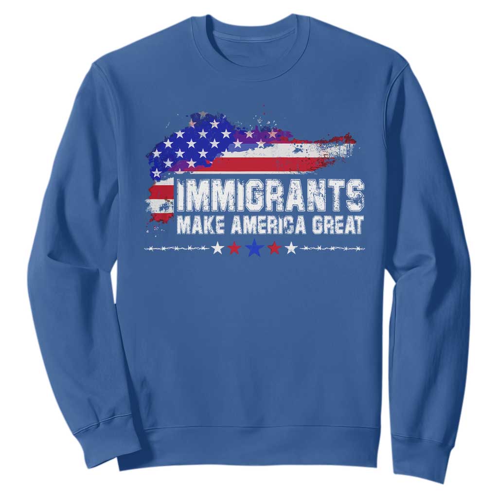 Immigrants Make America Great Sweatshirt American Flag Pro Immigration TS10 Royal Blue Print Your Wear