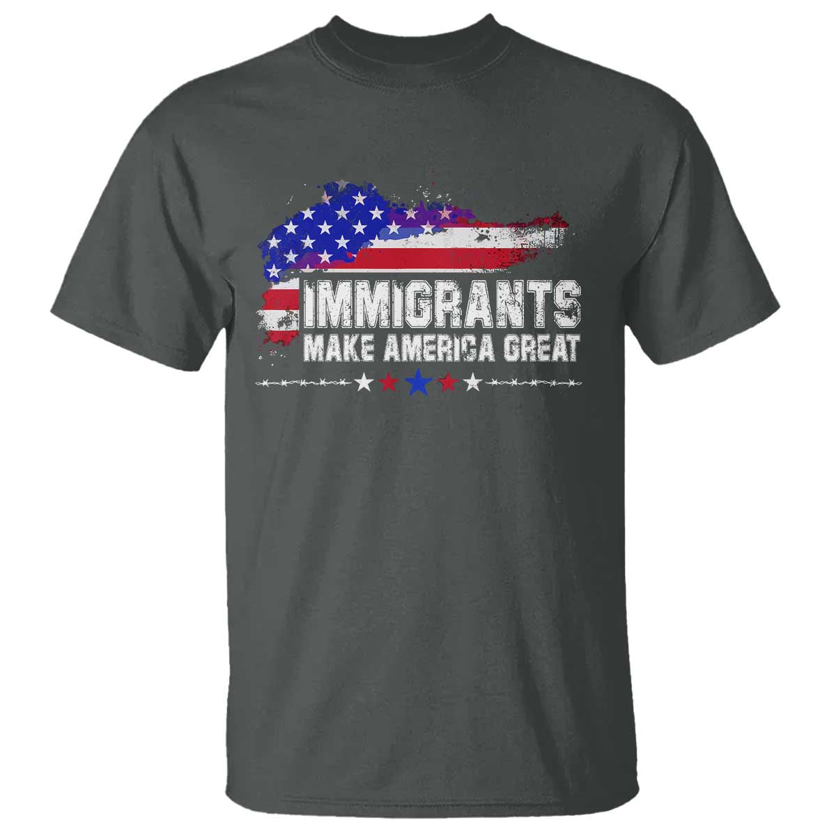 Immigrants Make America Great T Shirt American Flag Pro Immigration TS10 Dark Heather Print Your Wear