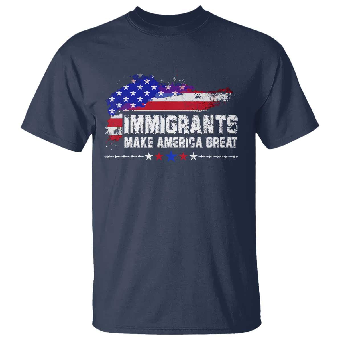 Immigrants Make America Great T Shirt American Flag Pro Immigration TS10 Navy Print Your Wear