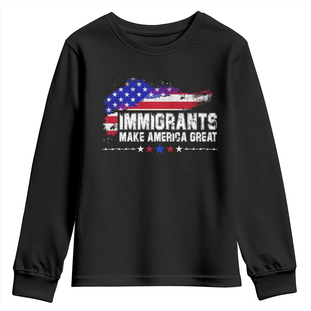 Immigrants Make America Great Youth Sweatshirt American Flag Pro Immigration TS10 Black Print Your Wear