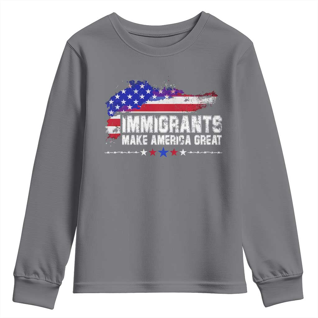 Immigrants Make America Great Youth Sweatshirt American Flag Pro Immigration TS10 Charcoal Print Your Wear