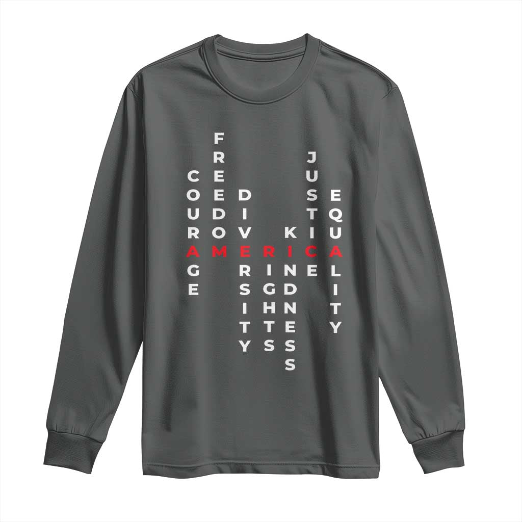Equal Rights Long Sleeve Shirt Courage Freedom Diversity Rights Kindness Justice Equality TS10 Dark Heather Print Your Wear