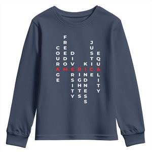 Equal Rights Youth Sweatshirt Courage Freedom Diversity Rights Kindness Justice Equality TS10 Navy Print Your Wear