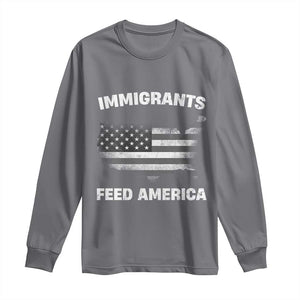 Immigrants Feed America Long Sleeve Shirt Grunge US Flag TS10 Charcoal Print Your Wear