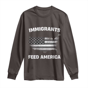 Immigrants Feed America Long Sleeve Shirt Grunge US Flag TS10 Dark Chocolate Print Your Wear