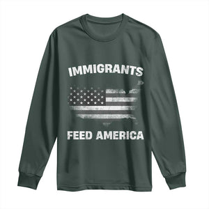 Immigrants Feed America Long Sleeve Shirt Grunge US Flag TS10 Dark Forest Green Print Your Wear