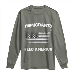 Immigrants Feed America Long Sleeve Shirt Grunge US Flag TS10 Military Green Print Your Wear