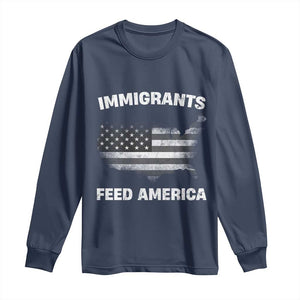 Immigrants Feed America Long Sleeve Shirt Grunge US Flag TS10 Navy Print Your Wear