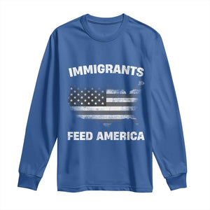 Immigrants Feed America Long Sleeve Shirt Grunge US Flag TS10 Royal Blue Print Your Wear