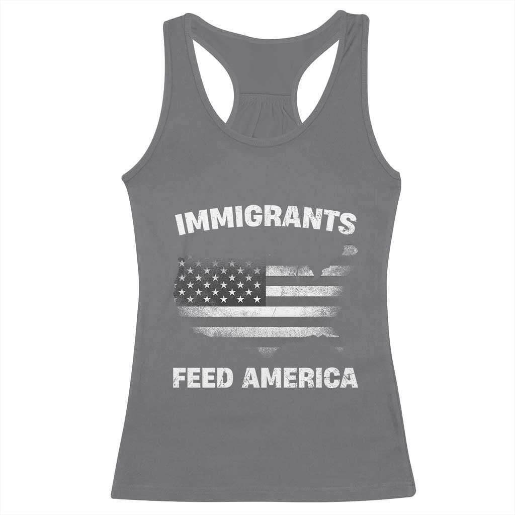 Immigrants Feed America Racerback Tank Top Grunge US Flag TS10 Charcoal Print Your Wear