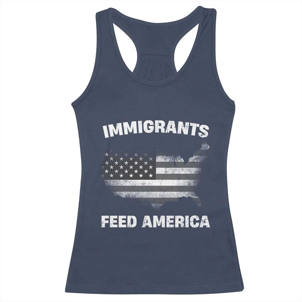 Immigrants Feed America Racerback Tank Top Grunge US Flag TS10 Navy Print Your Wear