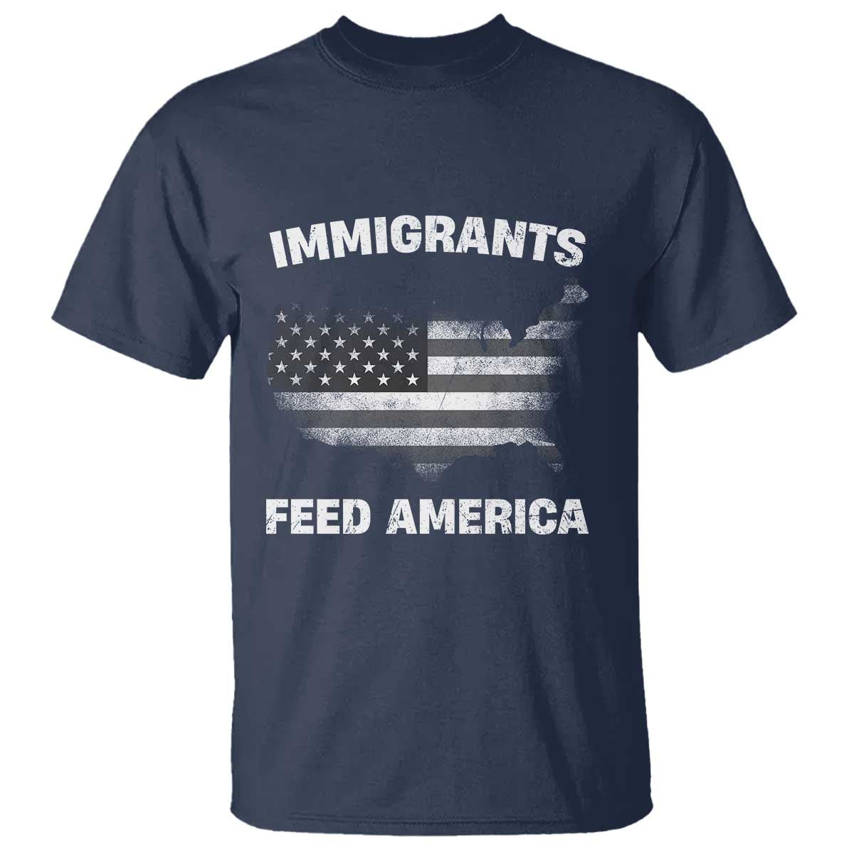 Immigrants Feed America T Shirt Grunge US Flag TS10 Navy Print Your Wear