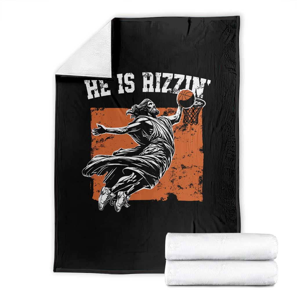 He is Rizzin Throw Blanket Funny Jesus Playing Basketball Vintage Faith TS10 Black Print Your Wear