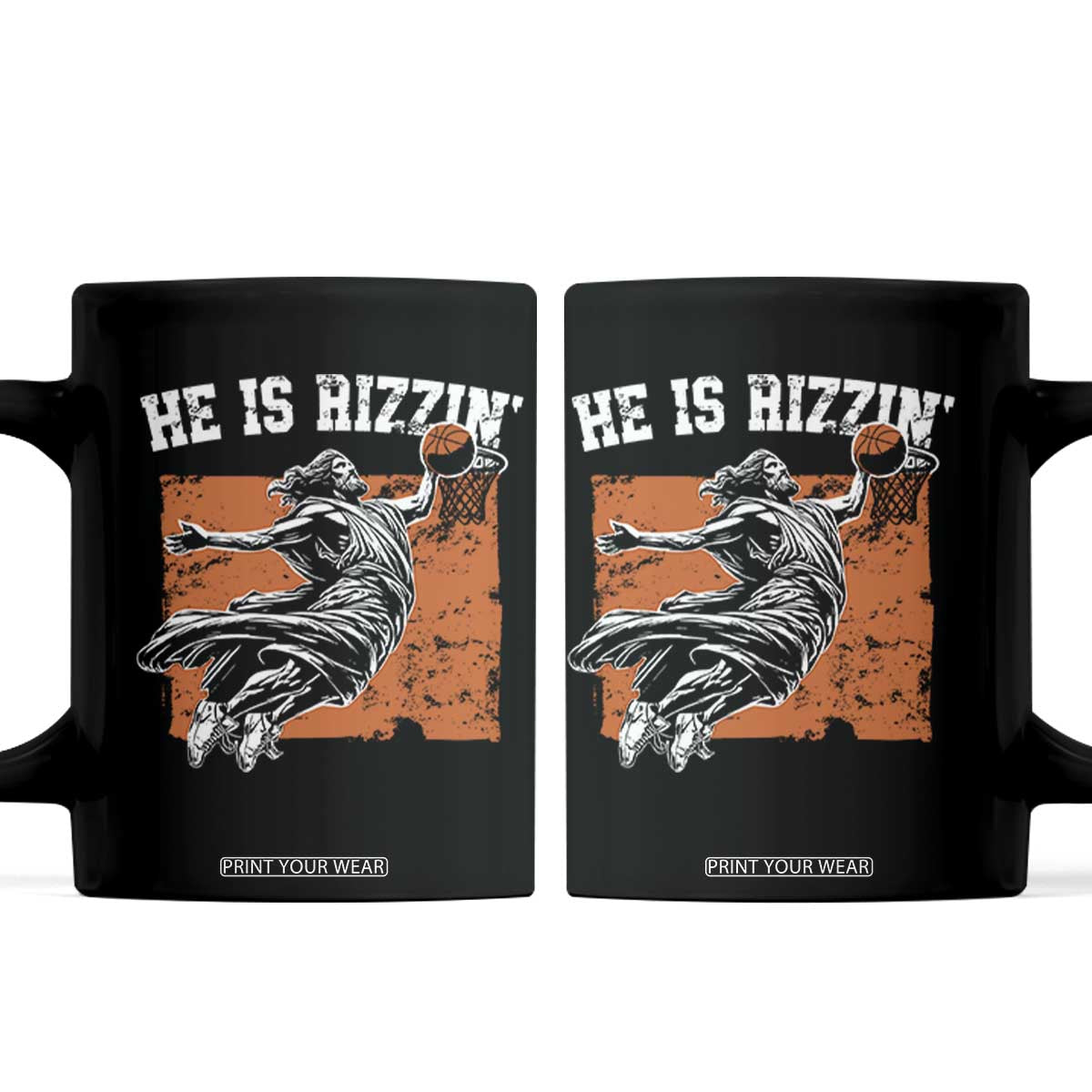 He is Rizzin Coffee Mug Funny Jesus Playing Basketball Vintage Faith TS10 Black Print Your Wear
