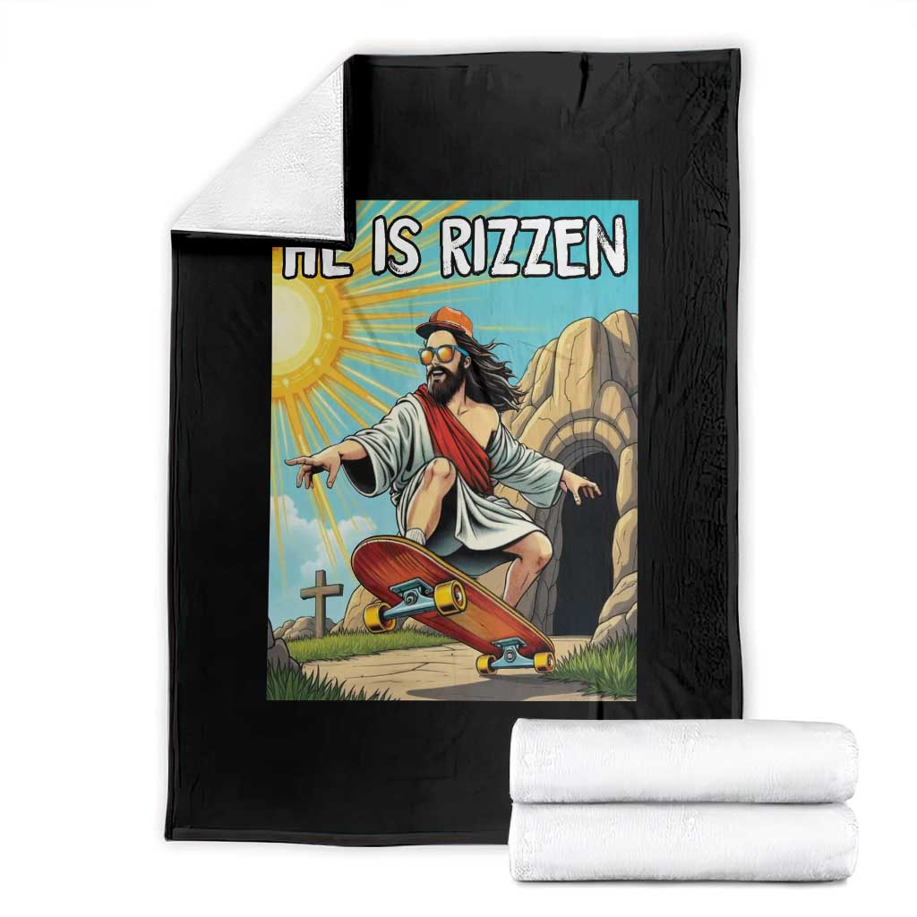 He is Rizzen Throw Blanket Funny Jesus Skateboarding Christian Meme TS10 Black Print Your Wear