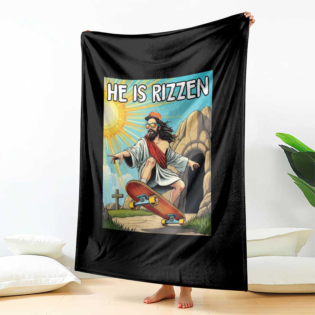 He is Rizzen Throw Blanket Funny Jesus Skateboarding Christian Meme TS10 Print Your Wear
