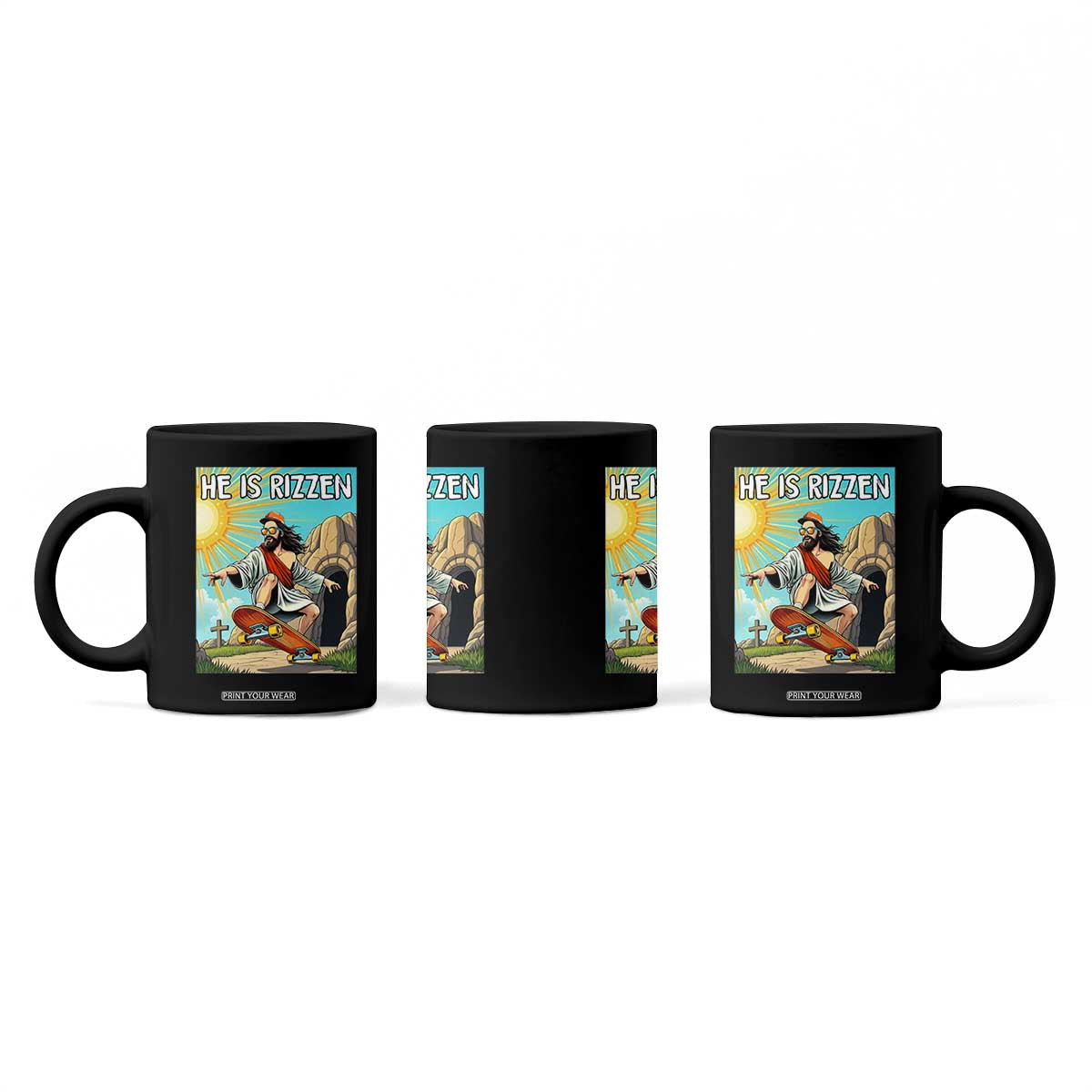 He is Rizzen Coffee Mug Funny Jesus Skateboarding Christian Meme TS10 Print Your Wear