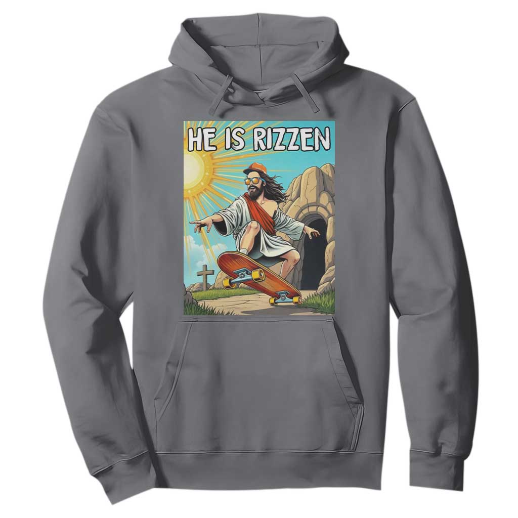 He is Rizzen Hoodie Funny Jesus Skateboarding Christian Meme TS10 Charcoal Print Your Wear