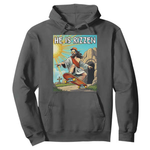 He is Rizzen Hoodie Funny Jesus Skateboarding Christian Meme TS10 Dark Heather Print Your Wear