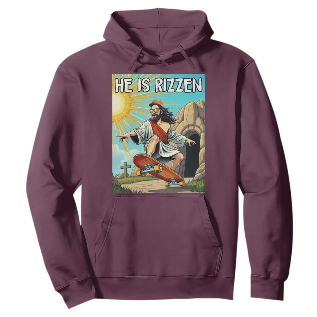 He is Rizzen Hoodie Funny Jesus Skateboarding Christian Meme TS10 Maroon Print Your Wear