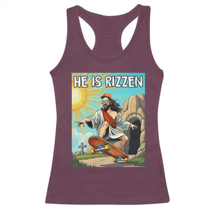 He is Rizzen Racerback Tank Top Funny Jesus Skateboarding Christian Meme TS10 Maroon Print Your Wear