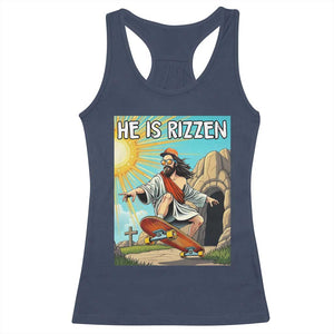 He is Rizzen Racerback Tank Top Funny Jesus Skateboarding Christian Meme TS10 Navy Print Your Wear