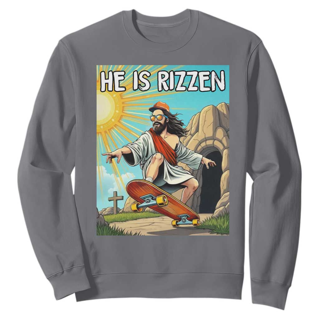 He is Rizzen Sweatshirt Funny Jesus Skateboarding Christian Meme TS10 Charcoal Print Your Wear
