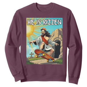 He is Rizzen Sweatshirt Funny Jesus Skateboarding Christian Meme TS10 Maroon Print Your Wear