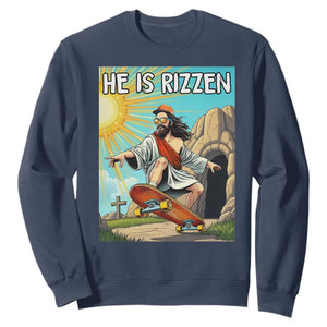 He is Rizzen Sweatshirt Funny Jesus Skateboarding Christian Meme TS10 Navy Print Your Wear