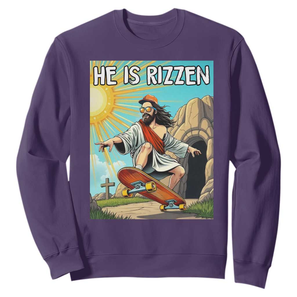 He is Rizzen Sweatshirt Funny Jesus Skateboarding Christian Meme TS10 Purple Print Your Wear