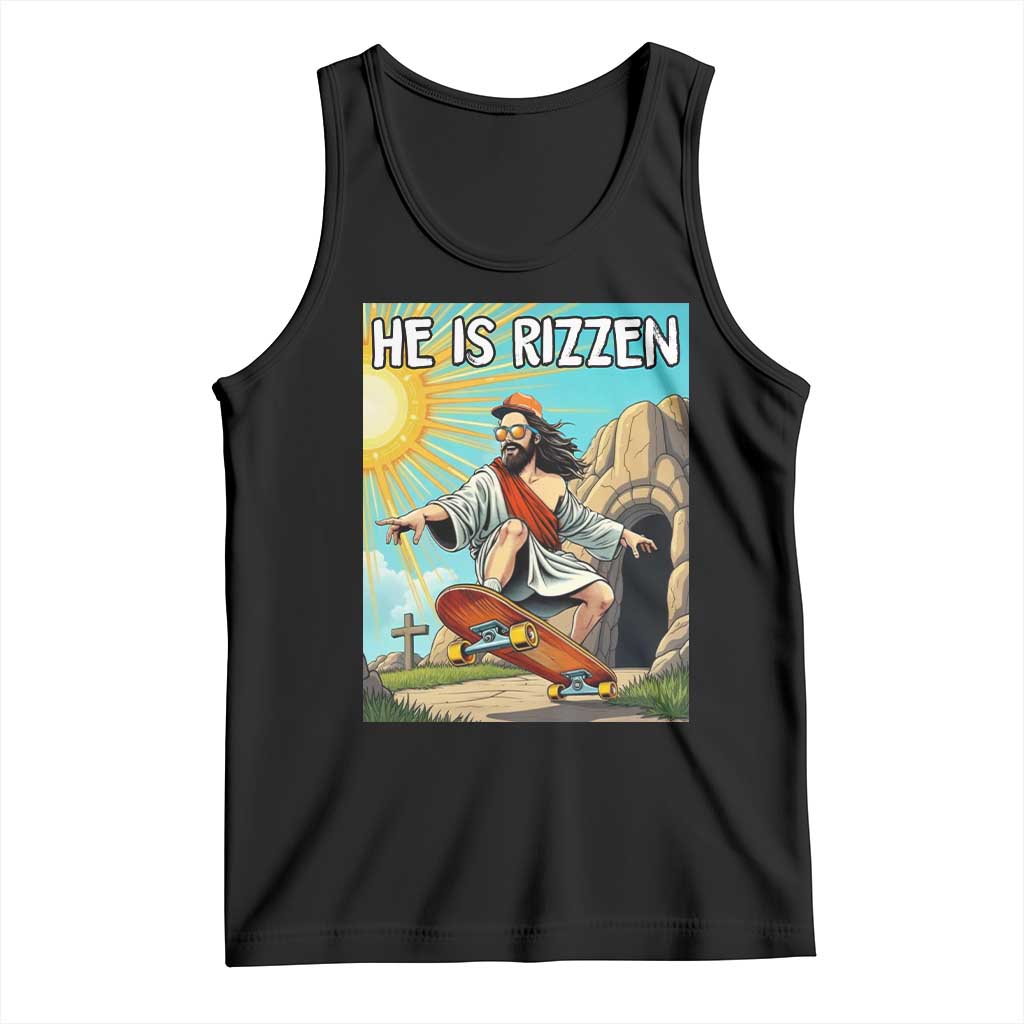 He is Rizzen Tank Top Funny Jesus Skateboarding Christian Meme TS10 Black Print Your Wear