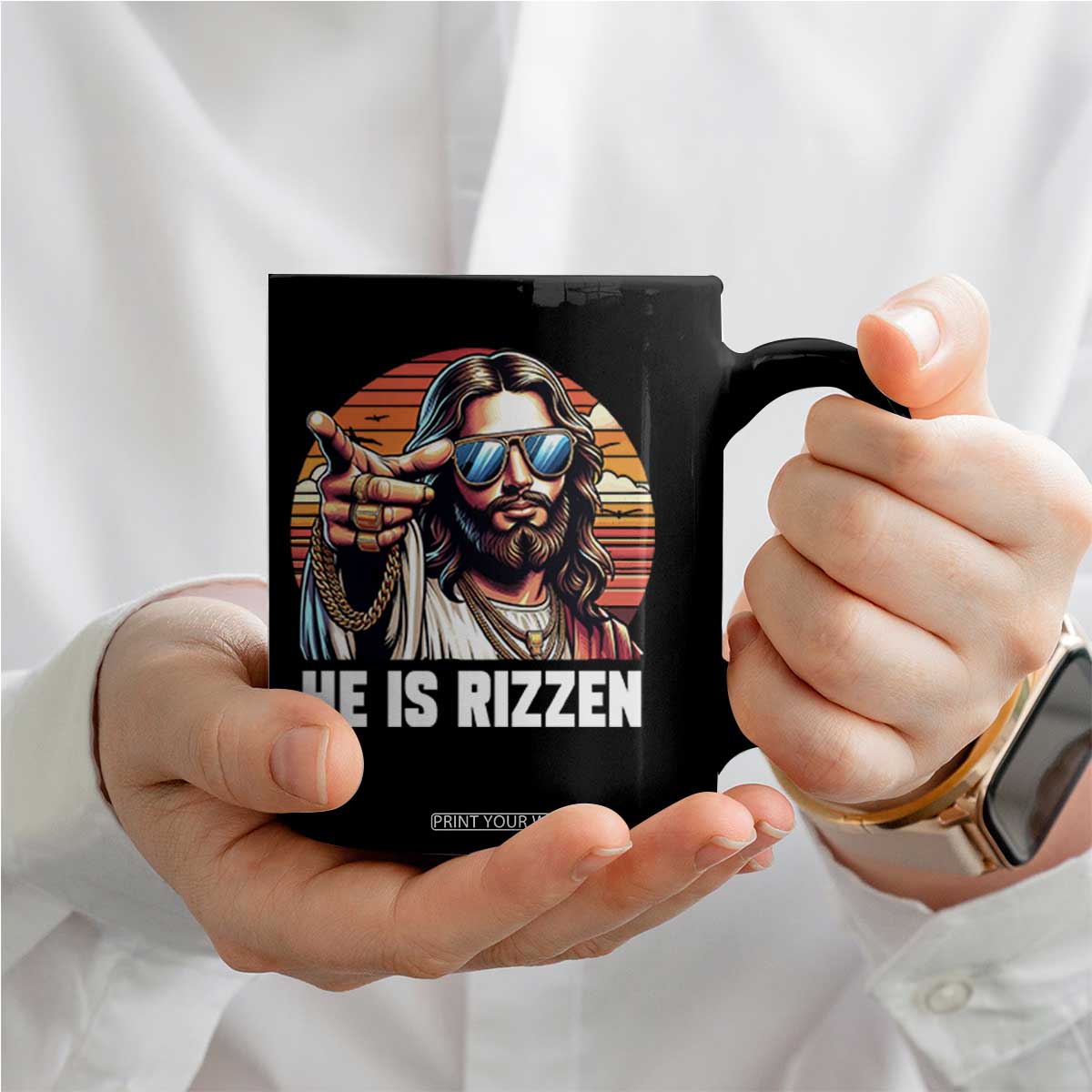 He is Rizzin Coffee Mug Funny Jesus Vintage Faith TS10 Print Your Wear