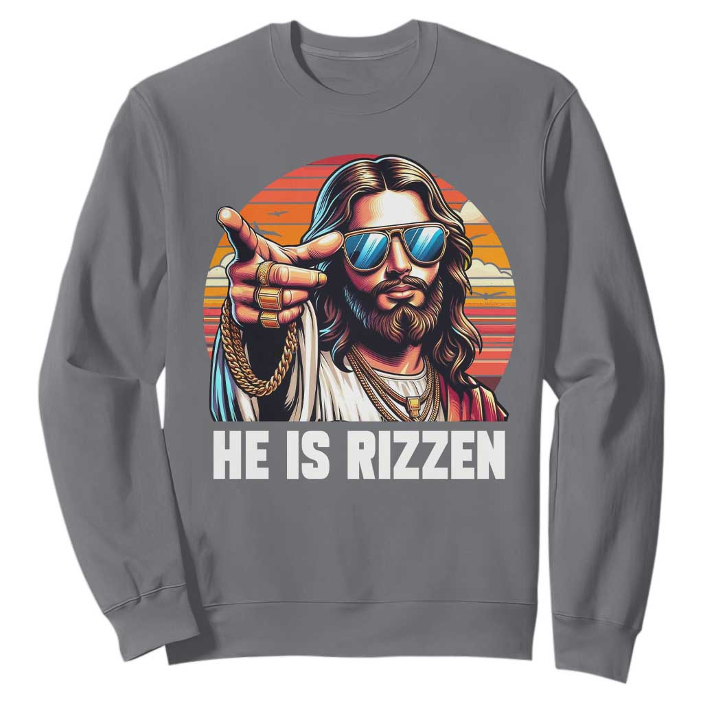 He is Rizzin Sweatshirt Funny Jesus Vintage Faith TS10 Charcoal Print Your Wear