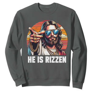 He is Rizzin Sweatshirt Funny Jesus Vintage Faith TS10 Dark Heather Print Your Wear