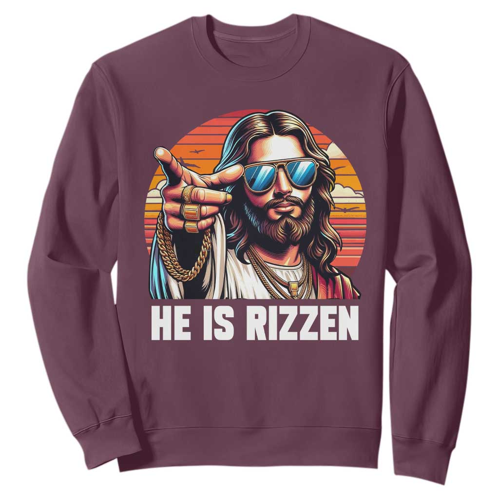 He is Rizzin Sweatshirt Funny Jesus Vintage Faith TS10 Maroon Print Your Wear