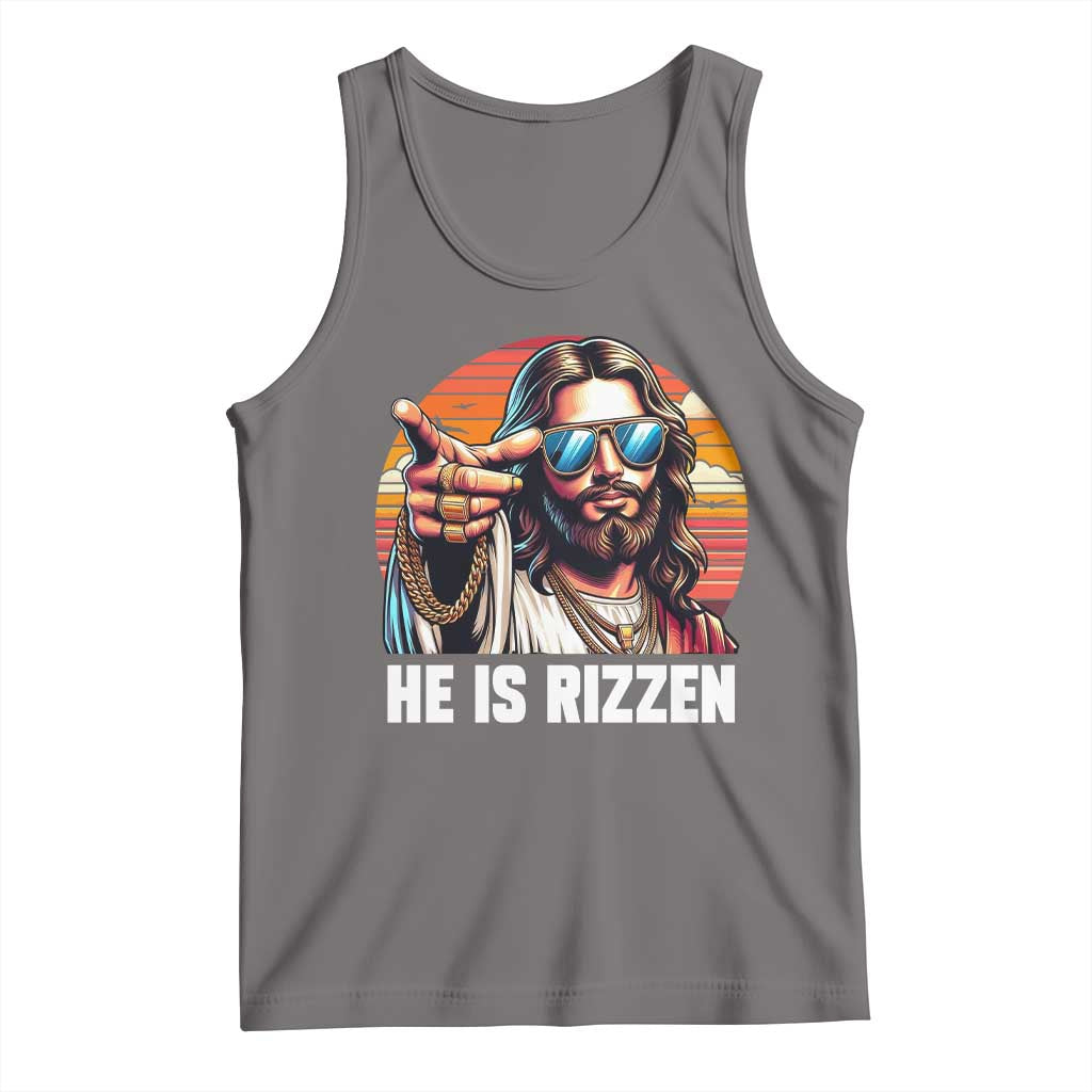 He is Rizzin Tank Top Funny Jesus Vintage Faith TS10 Deep Heather Print Your Wear