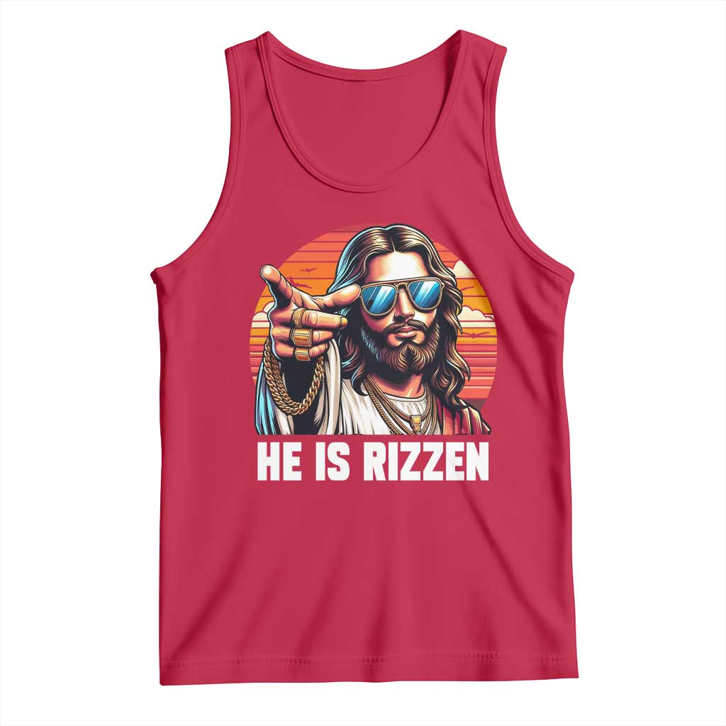 He is Rizzin Tank Top Funny Jesus Vintage Faith TS10 Red Print Your Wear