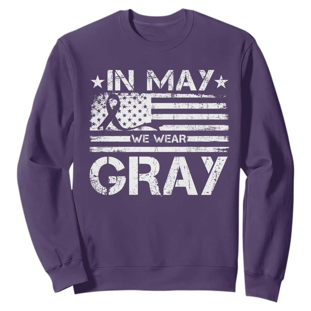 Brain Cancer Awareness Sweatshirt In May We Wear Gray US Flag TS10 Purple Print Your Wear