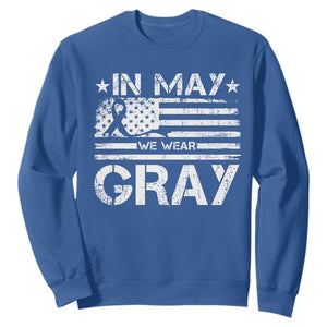 Brain Cancer Awareness Sweatshirt In May We Wear Gray US Flag TS10 Royal Blue Print Your Wear