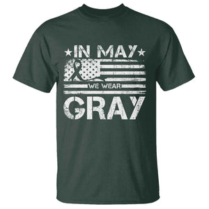 Brain Cancer Awareness T Shirt In May We Wear Gray US Flag TS10 Dark Forest Green Print Your Wear
