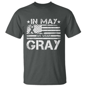 Brain Cancer Awareness T Shirt In May We Wear Gray US Flag TS10 Dark Heather Print Your Wear