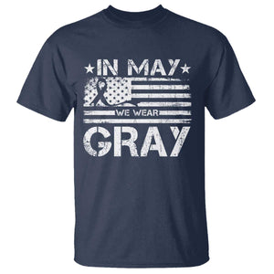 Brain Cancer Awareness T Shirt In May We Wear Gray US Flag TS10 Navy Print Your Wear