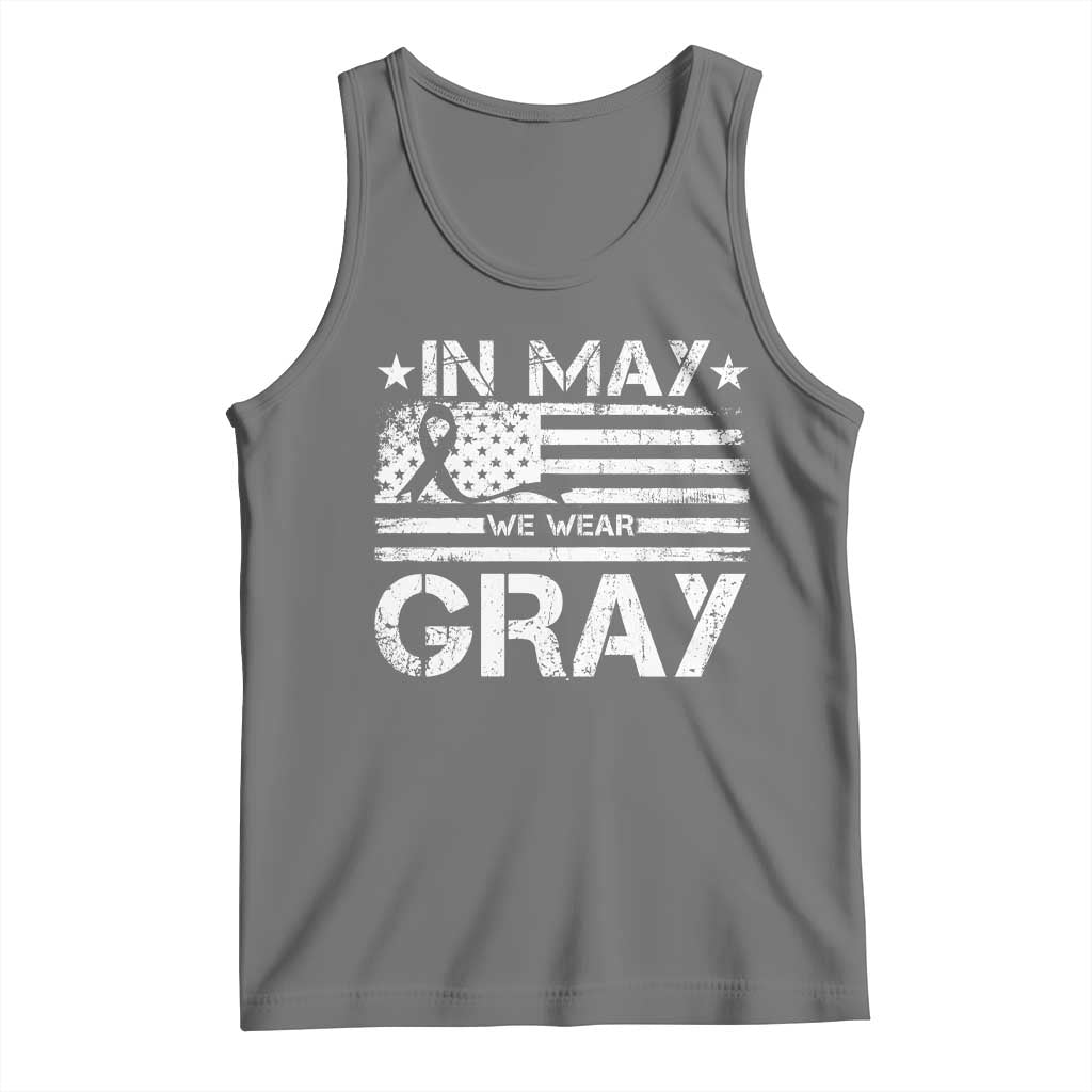 Brain Cancer Awareness Tank Top In May We Wear Gray US Flag TS10 Black Heather Print Your Wear
