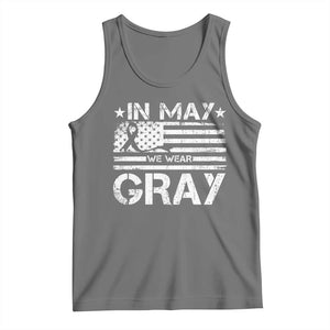 Brain Cancer Awareness Tank Top In May We Wear Gray US Flag TS10 Black Heather Print Your Wear