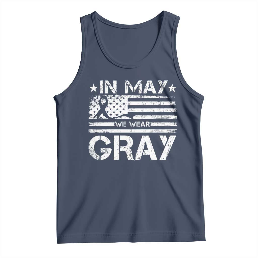 Brain Cancer Awareness Tank Top In May We Wear Gray US Flag TS10 Navy Print Your Wear