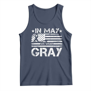 Brain Cancer Awareness Tank Top In May We Wear Gray US Flag TS10 Navy Print Your Wear