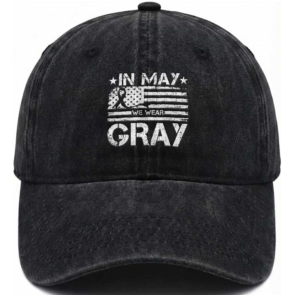 Brain Cancer Awareness Washed Cotton Baseball Cap In May We Wear Gray US Flag TS10 Washed Cap Universal Fit Black Print Your Wear