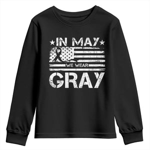 Brain Cancer Awareness Youth Sweatshirt In May We Wear Gray US Flag TS10 Black Print Your Wear