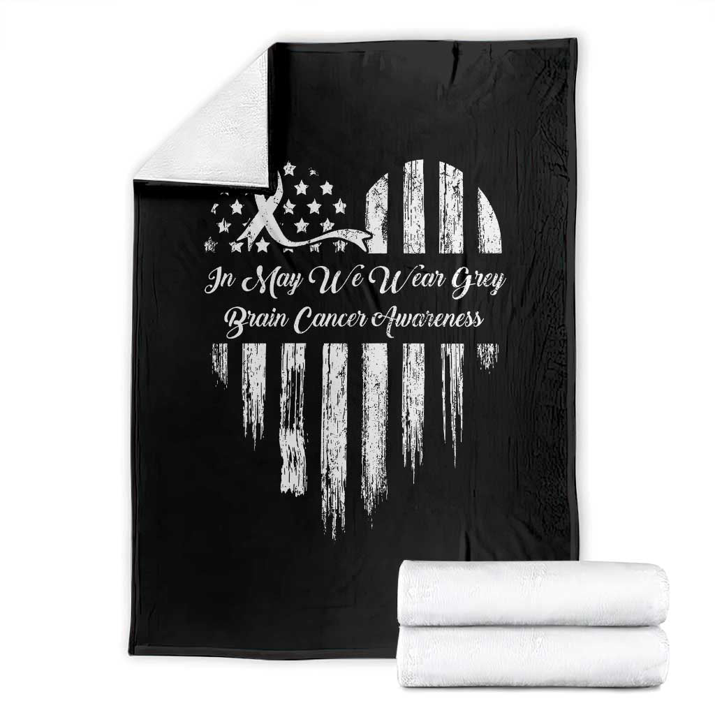 Brain Cancer Awareness Throw Blanket In May We Wear Gray American Flag Heart TS10 Black Print Your Wear