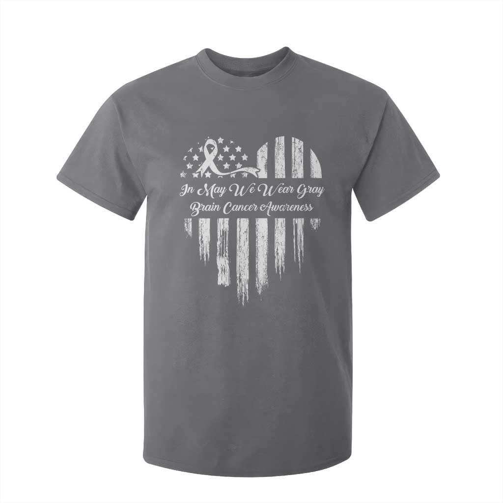 Brain Cancer Awareness T Shirt For Kid In May We Wear Gray American Flag Heart TS10 Charcoal Print Your Wear